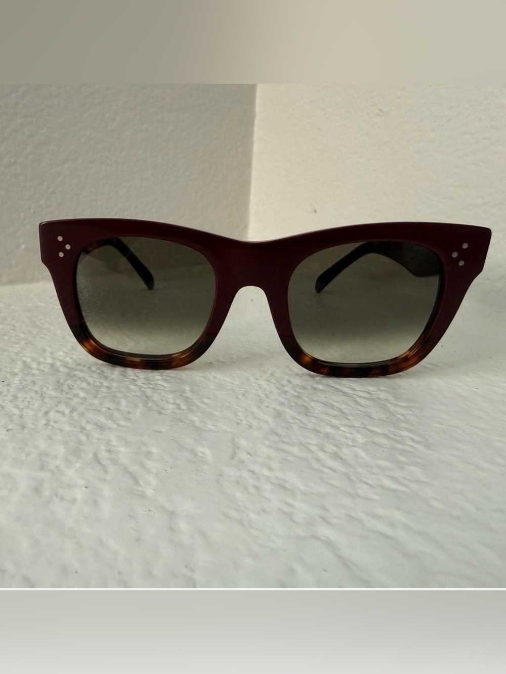 Authentic Celine square sunglasses in a red + tortoise colorway